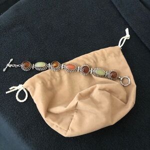 925BA Silver and Gemstone 7” Toggle Bracelet